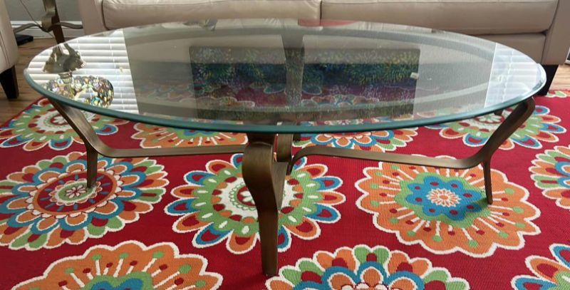 Photo 1 of GLASS TOP METAL COFFEE TABLE 56” x 35” x 18”