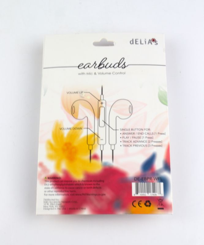 Photo 2 of DELIA FLORAL EARBUDS WITH MICROPHONE AND VOLUME CONTROL NEW 