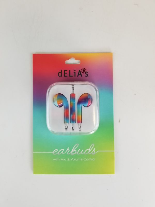 Photo 2 of DELIA TYE DYE EARBUDS UNIVERSAL AUX 3.5 BUILT IN MICROPHONE SEND END AND MUTE BUTTONS NEW  