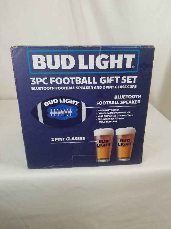 Photo 2 of 3 PEICE BUD LIGHT FOOTBALL GIFT SET 2 GLASSES 1 FOOTBALL SPEAKER NEW 