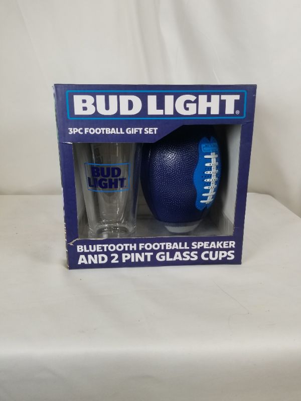 Photo 1 of 3 PEICE BUD LIGHT FOOTBALL GIFT SET 2 GLASSES 1 FOOTBALL SPEAKER NEW 