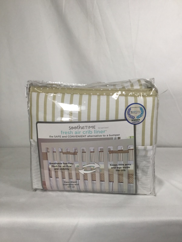 Photo 1 of JUST BORN CRIB LINER BEIGE AND CREAM STRIPES 28 IN X 52 IN FITS MOST FULL CRIBS NEW 