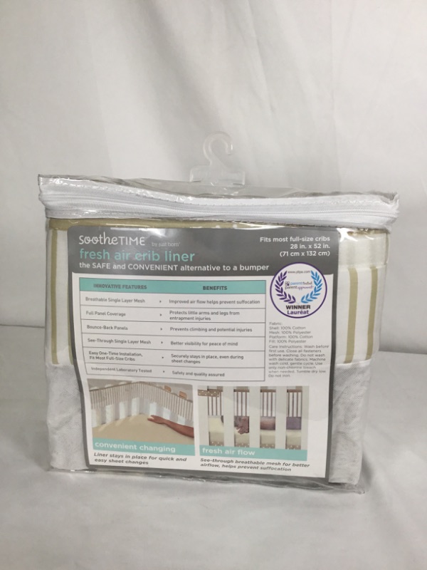 Photo 2 of JUST BORN CRIB LINER BEIGE AND CREAM STRIPES 28 IN X 52 IN FITS MOST FULL CRIBS NEW 