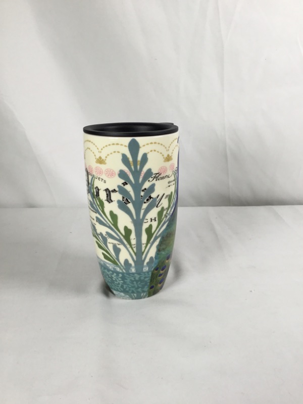 Photo 2 of PEACOCK EVERGREEN CERAMIC CUP 17OZ WITH LID NEW 