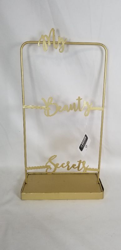 Photo 1 of METAL TABLE TOP JEWERLY STAND MY BEAUTY SECRETS GOLD 8X16 COUPLE SCRATCHES SHOWN IN PICTURES NEW 