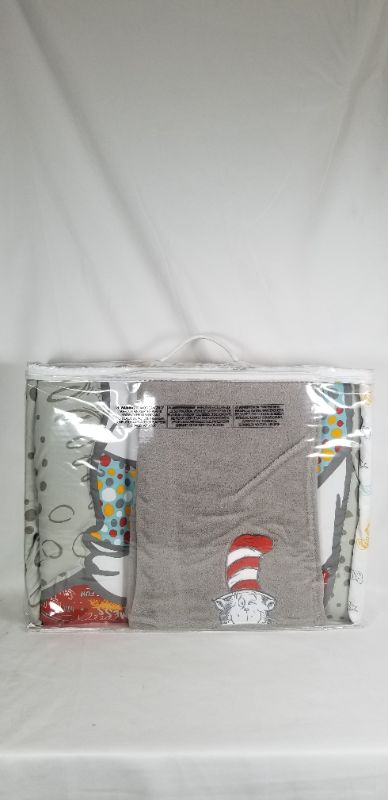 Photo 2 of PEEK-A-BOO CAT IN HAT 4 PCS CRIB SET QUILT CRIB SKIRT FITTED SHEET BLANKET POLYESTER NEW