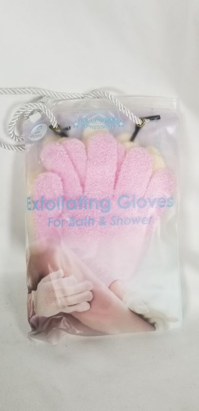 Photo 2 of EXFOLIATING GLOVES FOR BATH AND SHOWER 2 PAIRS PINK AND YELLOW NEW