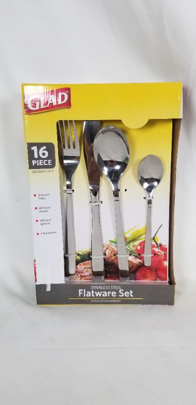 Photo 1 of 16 PIECE STAINLESS STEEL FLATWEAR SET 4 FORKS 4 KNIFES 4 SPOONS 4 TEA SPOONS NEW