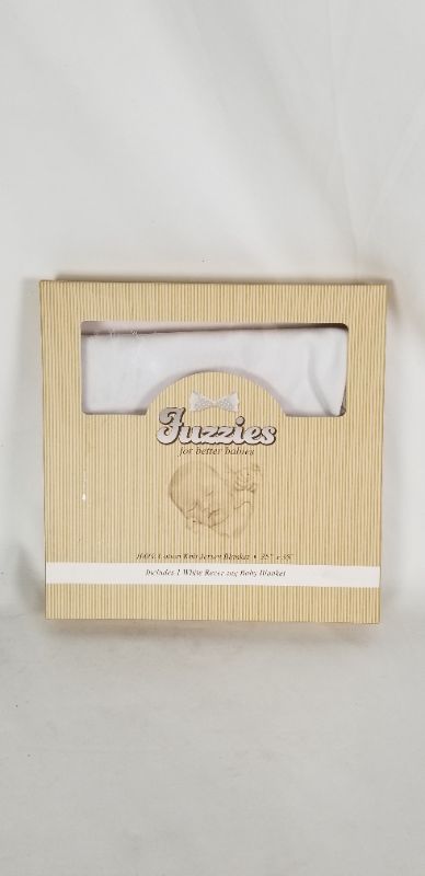 Photo 1 of FUZZIES BABY RECEIVING BLANKET WHITE KNIT JERSEY WHITE 35 x 35INCH NEW