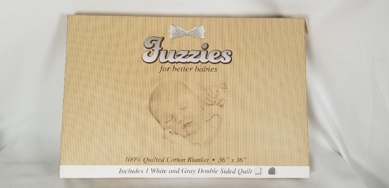 Photo 1 of FUZZIES BABY QUILTED THERMAL BLANKET DOUBLE SIDED WHITE AND GRAY 100 COTTON 36X36 INCH NEW