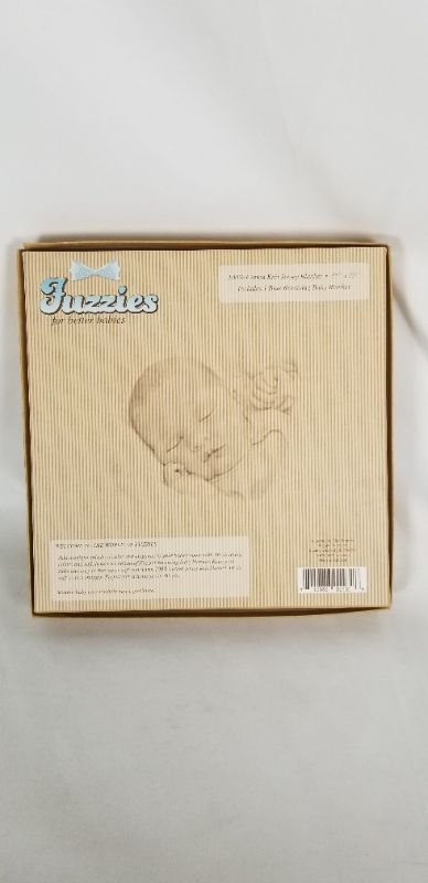Photo 1 of FUZZIES BABY RECEIVING BLANKET WHITE KNIT JERSEY BLUE 35 x 35INCH NEW