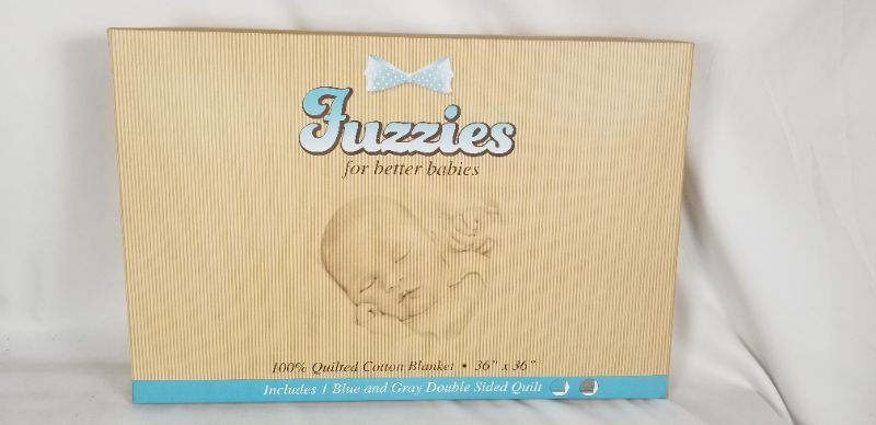 Photo 1 of FUZZIES BABY QUILTED THERMAL BLANKET DOUBLE SIDED BLUE AND GRAY 100 COTTON 36X36INCH NEW 