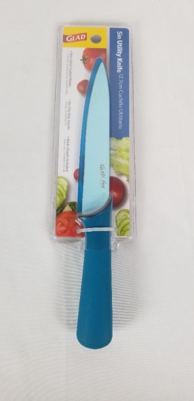 Photo 1 of 5 INCH BLUE UTILITY KITCHEN KNIFE NON-STICK COATED VLADES NO-SLIP GRIP HANDLE BLADE SHEATH INCLUDED NEW