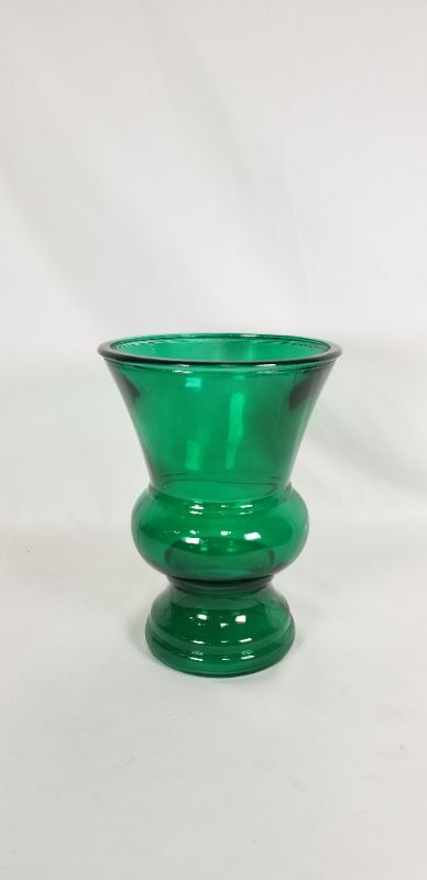 Photo 1 of ROUND CHRISTMAS GREEN GLASS VASE 6x8H NEW