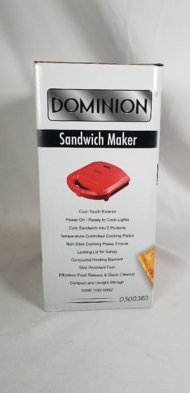 Photo 4 of DOMINION ELECTRIC INDOOR SANDWHICH GRILL MAKER WITH NON STICK GRILLING PLATES COUNTERTOP BREAD TOASTER EASY STORAGE AND CLAEAN PERFECT FOR BREAKFAST GRILLED CHEESE EGG AND STEAK CHERRY RED NEW 