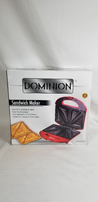 Photo 3 of DOMINION ELECTRIC INDOOR SANDWHICH GRILL MAKER WITH NON STICK GRILLING PLATES COUNTERTOP BREAD TOASTER EASY STORAGE AND CLAEAN PERFECT FOR BREAKFAST GRILLED CHEESE EGG AND STEAK CHERRY RED NEW 