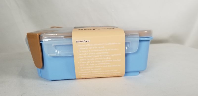 Photo 3 of LUNCHBOX 2 COMPARTMENT LUNCH BENTO W VALE BLUE AND BROWN NEW 
