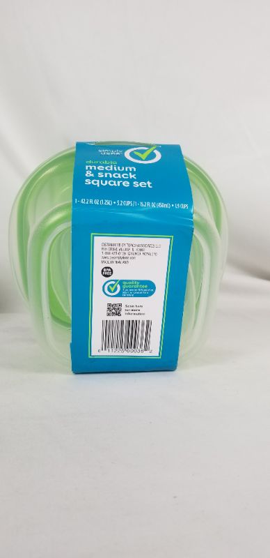 Photo 3 of MEDIUM SNACK QUARRE SET GREEN LIDS 2 CONTAINERS AND 2 LIDS 1.5 CUP 1.9 CUPS NEW 