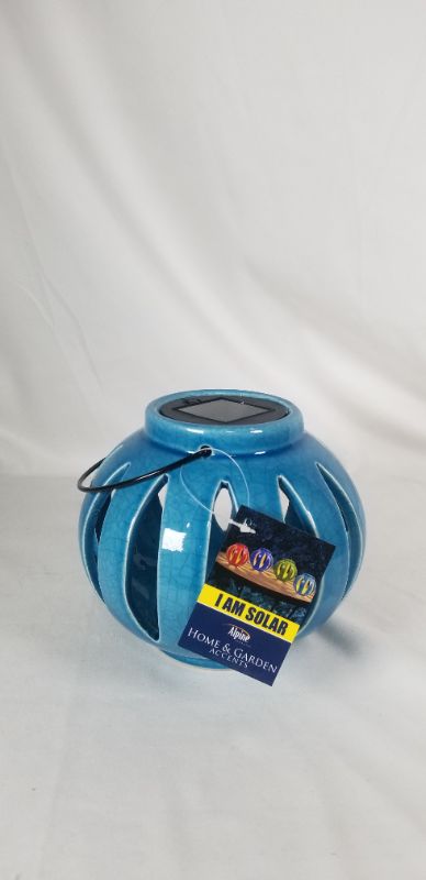 Photo 1 of  SOLAR LANTERN CERMATIC  PLASIC METAL COLOR LIGHT BLUE NEW