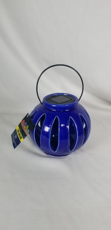 Photo 1 of  SOLAR LANTERN CERMATIC  PLASIC METAL COLOR DARK BLUE NEW