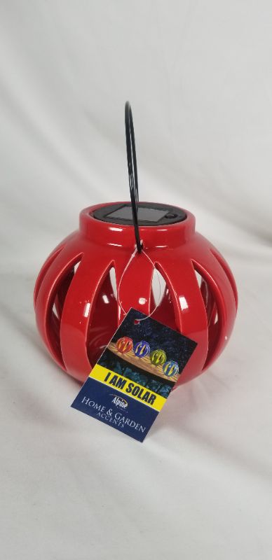 Photo 3 of  SOLAR LANTERN CERMATIC  PLASIC METAL COLOR  RED NEW