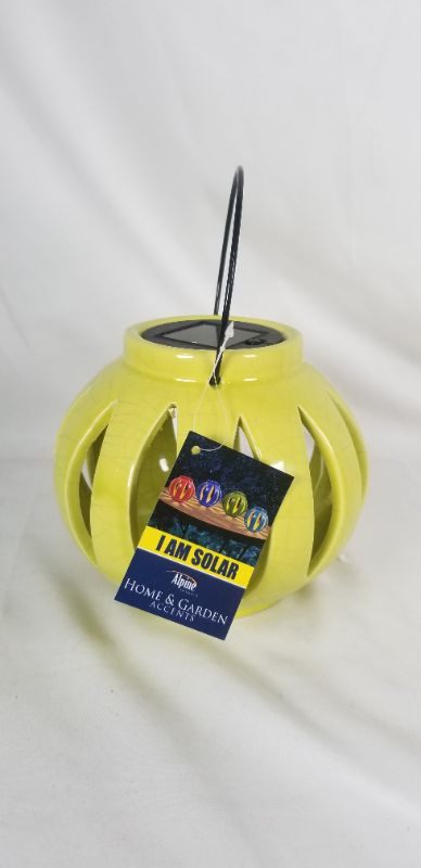 Photo 2 of  SOLAR LANTERN CERMATIC  PLASIC METAL COLOR GREENISH YELLOW NEW