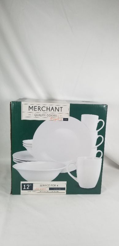 Photo 1 of WHITE 12 PIECE  SET SERVICE FOR 4 4 PLATES 4  BOWLS AND 4 MUGS NEW 