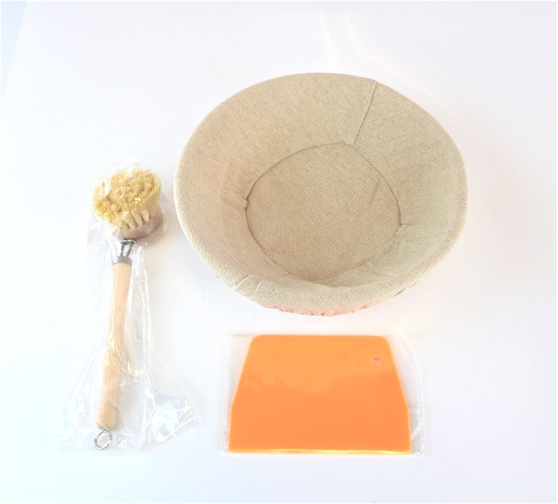 Photo 1 of BREAD BANNETON PROOFING BASKET INCLUDES 8INCH BOWL WITH LINEN DOUGH BRUSH AND PLASTIC DOUGH SCRAPER NEW 