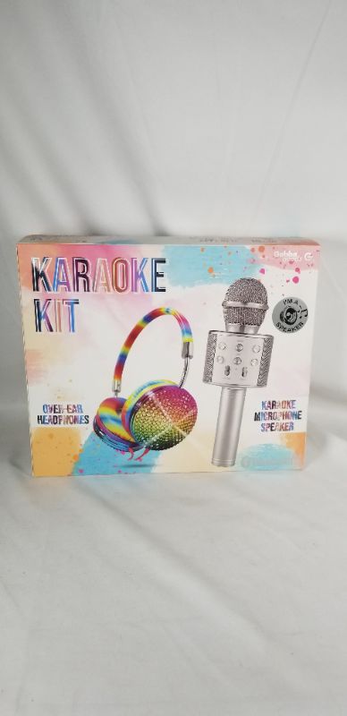 Photo 1 of KARAOKE KIT FEATURES A KARAOKE MICROPHONE SPEAKER ADJUSTABLE OVER THE EAR HEADPHONES NEW