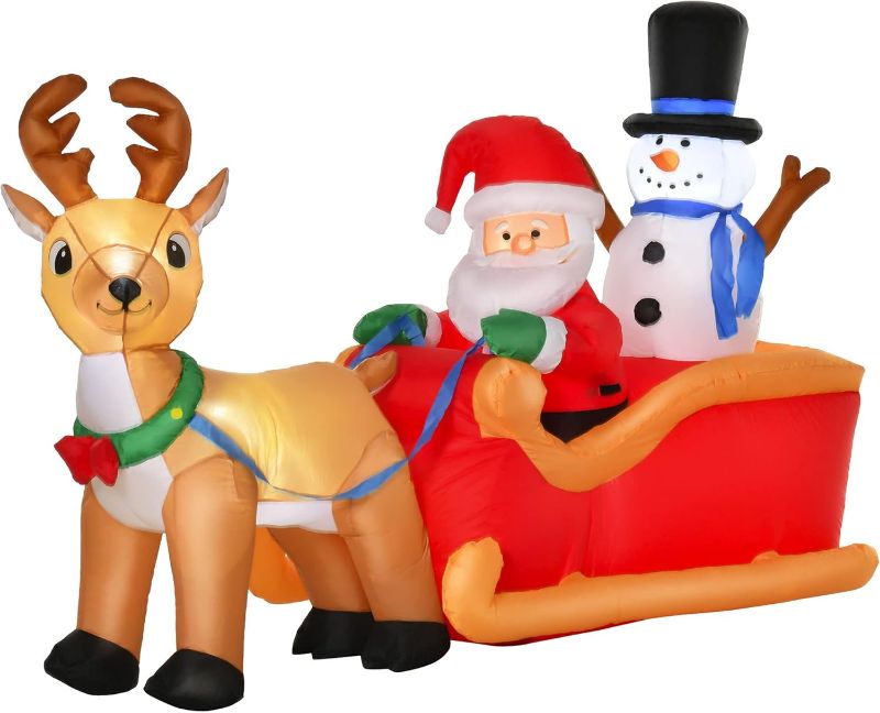 Photo 1 of  Long Christmas Inflatables Outdoor Decorations Santa Claus on Sleigh, Reindeer and Snowman with LED Lights for Holiday Yard Christmas Decor