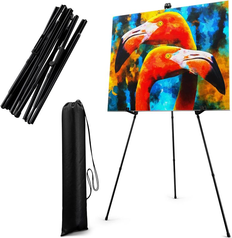 Photo 1 of 
Portable Art Easel Stand 63 Inches - Picture Stands for Display w/Bag - Tabletop Art Easel Stand for Sign, Wedding Signs, Poster Stand, Painting Canvas Stand - Metal Tripod, Easels for Display, 2 Pack