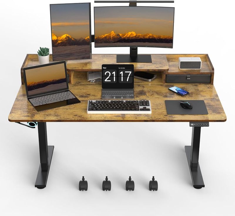 Photo 1 of 
55×30 Inch Electric Standing Desk with 2 Drawers, Adjustable Height Widened Stand Up Desk with Storage Shelf, Sit to Stand Ergonomic Workstation for Home Office