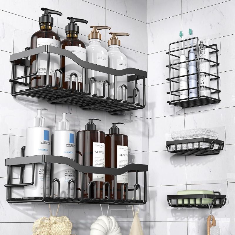 Photo 1 of Adhesive Shower Caddy, 5 Pack Rustproof Stainless Steel Bath Organizers With Large Capacity, No Drilling Shelves for Bathroom Storage & Home Decor