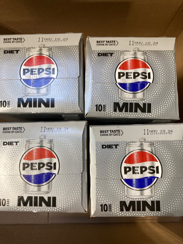 Photo 3 of *** 4 PACKS*** Diet Pepsi Soda, 7.5 Fl Oz Mini Cans, (Pack of 10) Diet Pepsi Mini Can 7.5 Fl Oz (Pack of 10)