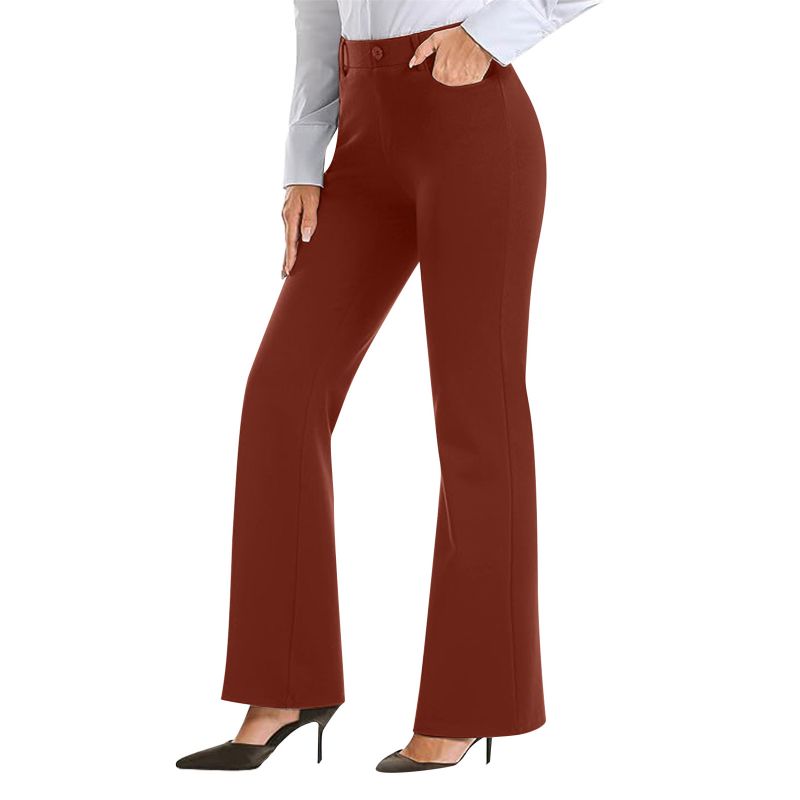 Photo 1 of ***USED***Aurefin Women’s High Waist Bootcut Dress Pants? Tummy Control, 4-Way Stretch Pull on Casual Work Pants for Women. Wine red/bs, US6