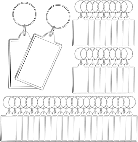 Photo 1 of 100 Pieces Acrylic Photo Keychain Bulk, Clear Keychain Photo Holder, Blank Photo Insert Keyrings, Rectangle DIY Picture Frame Keychain with Split Ring Suit for 1.3 x 1.8 Inches Photos