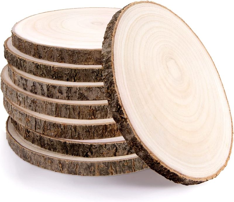 Photo 1 of 8Pcs 8-9 Inch Wood Slices, Natural Wood Slices for Centerpieces Large Unfinished Round Wood Pieces for Ornaments, Wood Circles for Wedding, Table Centerpieces Decor and Other DIY Crafts