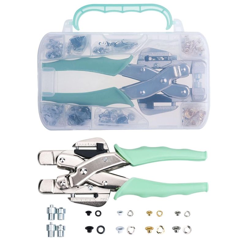 Photo 1 of 1/8" & 3/16" Grommet Tool Kit, All-in-one Eyelet Press Pliers kit with 160 Gold, Silver, White and Black Metal Eyelet Grommets for Tarps, Fabric, Leather, Plastic & Labels, with Storage Case