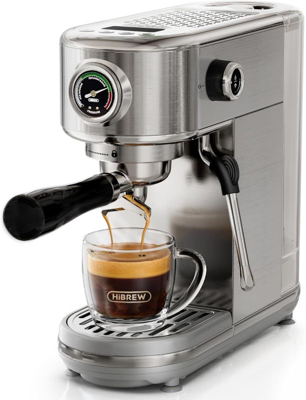 Photo 1 of .HiBREW H10B Programmable Espresso Machine, Brushed Stainless Steel, Adjustable Temperature and Cup Volume, Steam Wand for Milk Frother