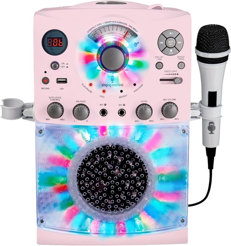 Photo 1 of ***NOT EXACT***
Singing Machine Portable Karaoke Machine for Adults & Kids with Wired Microphone, Rose Gold/Frosted Pink - Built-In Karaoke Speaker, Bluetooth with LED Disco Lights - Karaoke System with CD+G & USB
