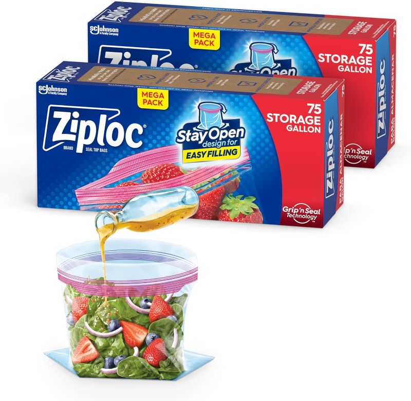 Photo 1 of (2 Pack) Ziploc Pinch & Seal Storage Bags, Gallon, 75 Count, Clear