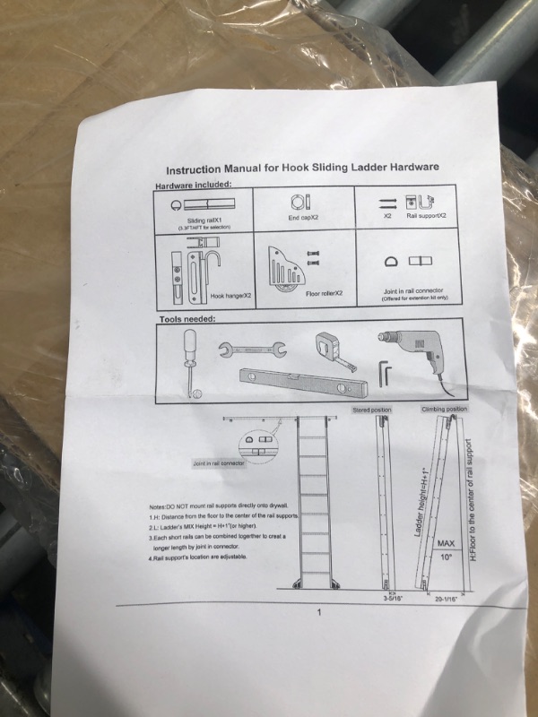Photo 1 of ??????? Rolling Library Sliding Ladder Hardware Kit (No Ladder)?3.3FT Round Tube Sliding Library Hardware?Floor Roller with Brake?3 Yr Warranty
