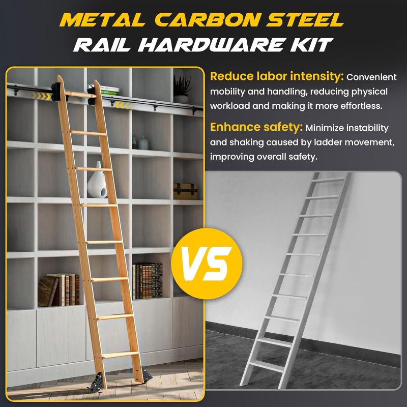 Photo 1 of ??????? Rolling Library Sliding Ladder Hardware Kit (No Ladder)?3.3FT Round Tube Sliding Library Hardware?Floor Roller with Brake?3 Yr Warranty