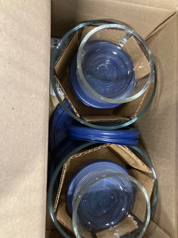 Photo 2 of *** missing items*** Anchor Hocking 12 Piece Glass Storage Containers with Lids (6 Glass Food Storage Containers & 6 Navy Blue SnugFit Lids)