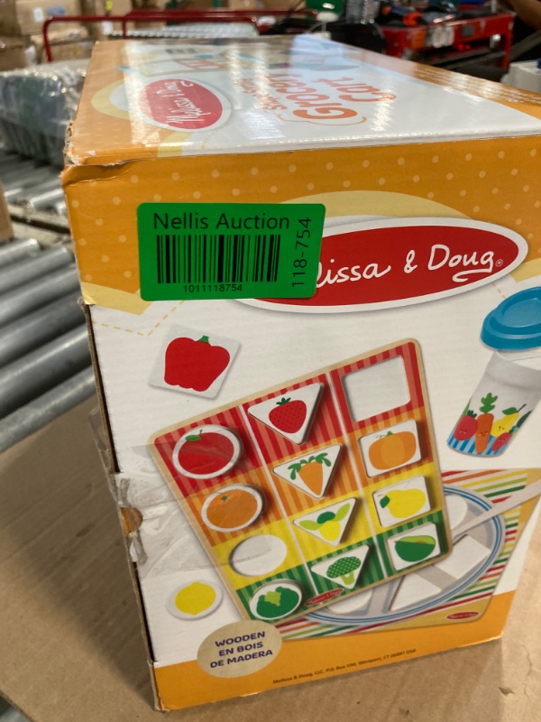 Photo 1 of *** missing items*** Melissa & Doug Wooden Shape Sorting Grocery Cart Push Toy and Puzzles (16 Pieces)