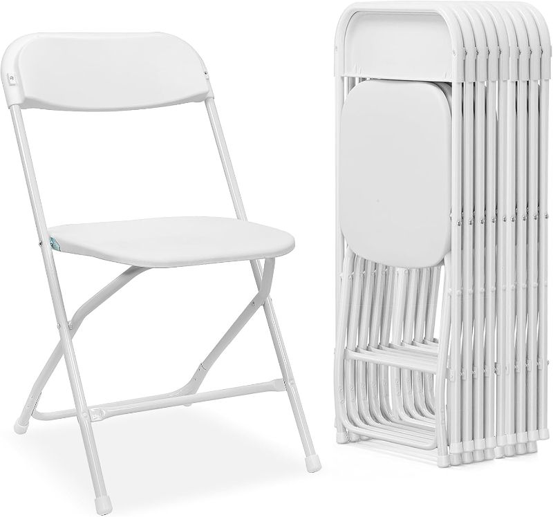 Photo 1 of ***similar or same item*** Folding Chairs Set of 10?White Plastic Folding Chairs with Steel Frame, 10 Pack Portable Stackable Commercial Seat, 350lb Capacity Limited, for Office, Wedding, Event, Picnic
