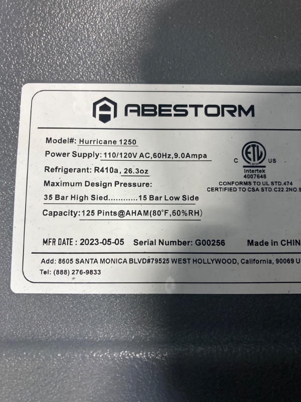 Photo 5 of ***packing box was broken and hard to put back, items looks new*** Abestorm 270 PPD Commercial Dehumidifier with Pump, Large Industrial Dehumidifier with Drain Hose for Basements, Garages, Flood Restoration, with Auto Shut-Off, ETL Certification