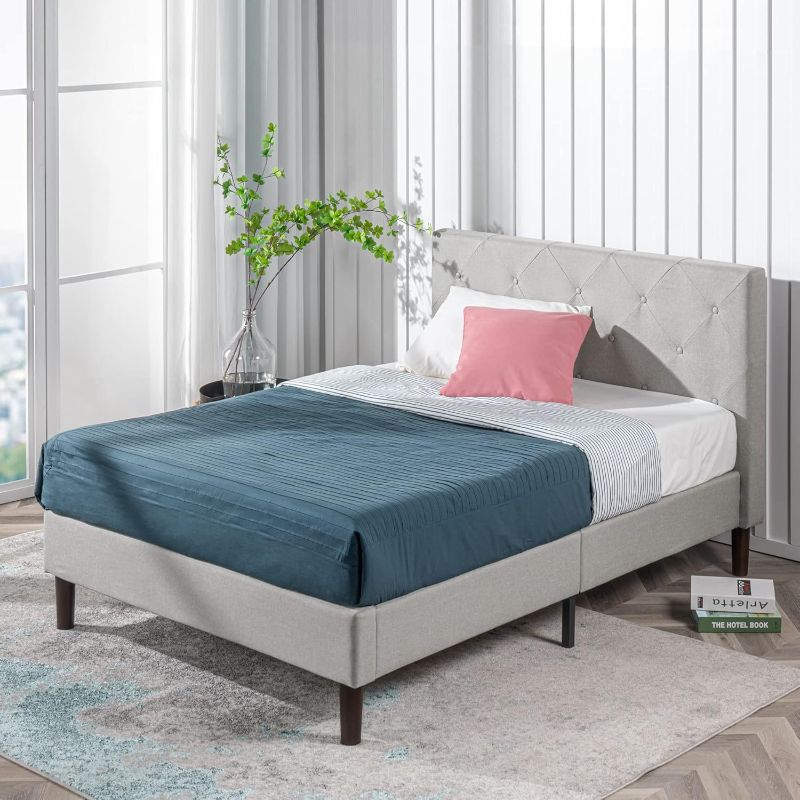 Photo 1 of ***maybe different item*** ZINUS Shalini Upholstered Platform Bed Frame, Mattress Foundation, Wood Slat Support, No Box Spring Needed, Easy Assembly, Light Grey, Queen
