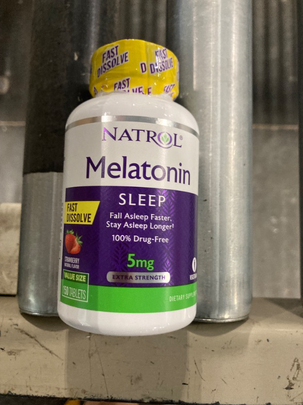Photo 1 of Natrol Sleep Melatonin 5mg Fast Dissolve Tablets, Nighttime Sleep Aid for Adults, 150 Strawberry-Flavored Melatonin Tablets, 150 Day Supply Strawberry 150 Count (Pack of 1) (BEST BEFORE 12/31/2024)