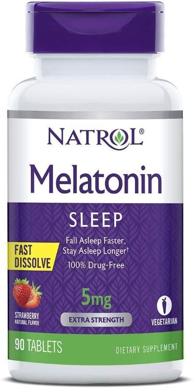Photo 1 of Natrol Sleep Melatonin 5mg Fast Dissolve Tablets, Nighttime Sleep Aid for Adults, 150 Strawberry-Flavored Melatonin Tablets, 150 Day Supply Strawberry 150 Count (Pack of 1) (BEST BEFORE 12/31/2024)